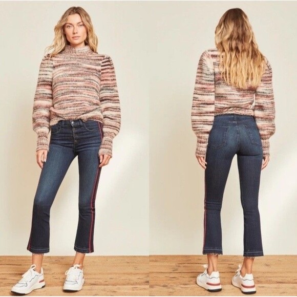 Veronica Beard Women’s 6Carolyn 10" Baby Boot Jeans Midnight Side Stripe Raw Hem - Picture 1 of 10